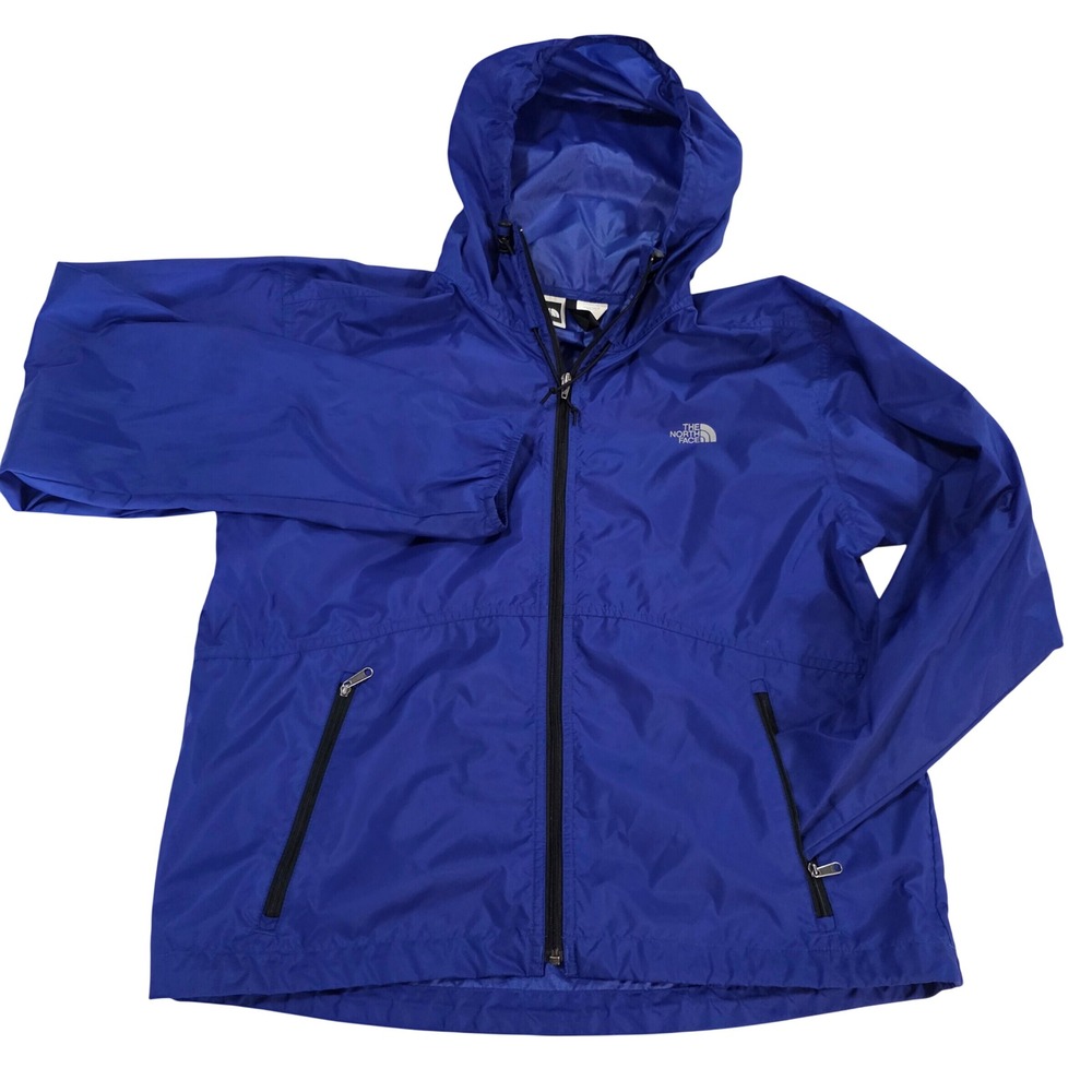 The North Face Mens S Blue Hooded Windbreaker Jacket Full Zip Nylon Packable